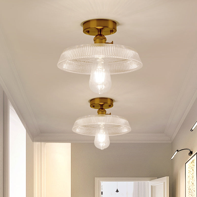 Luz de montura de montura de vidrio de un solo textura de estilo retro de estilo dorado sembrado semi luz de techo de techo