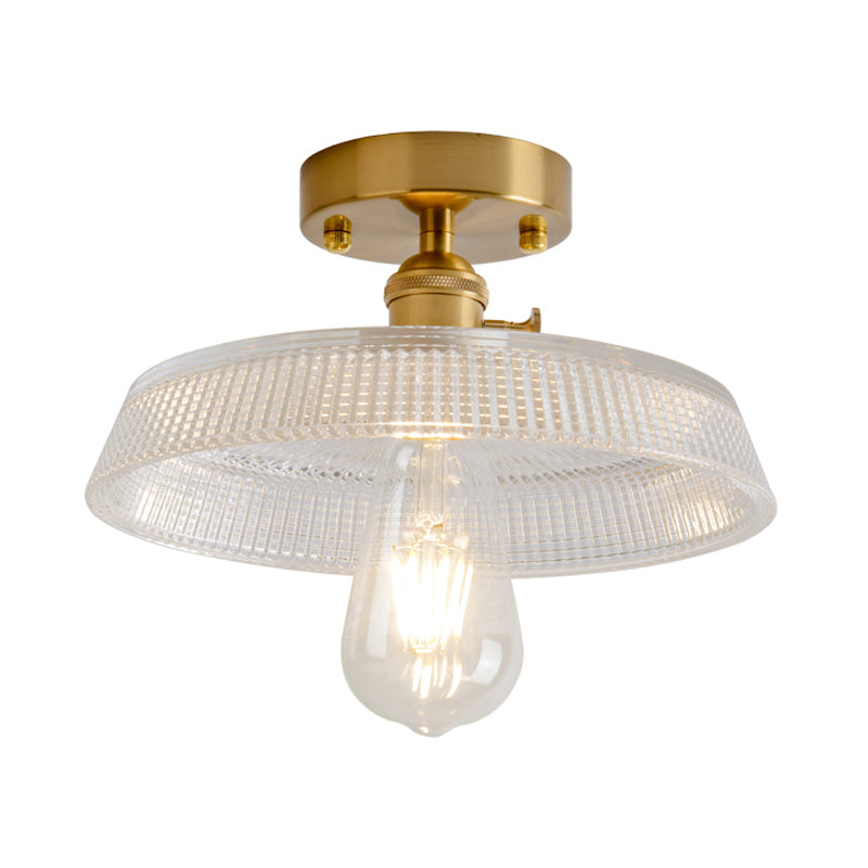 Luz de montura de montura de vidrio de un solo textura de estilo retro de estilo dorado sembrado semi luz de techo de techo