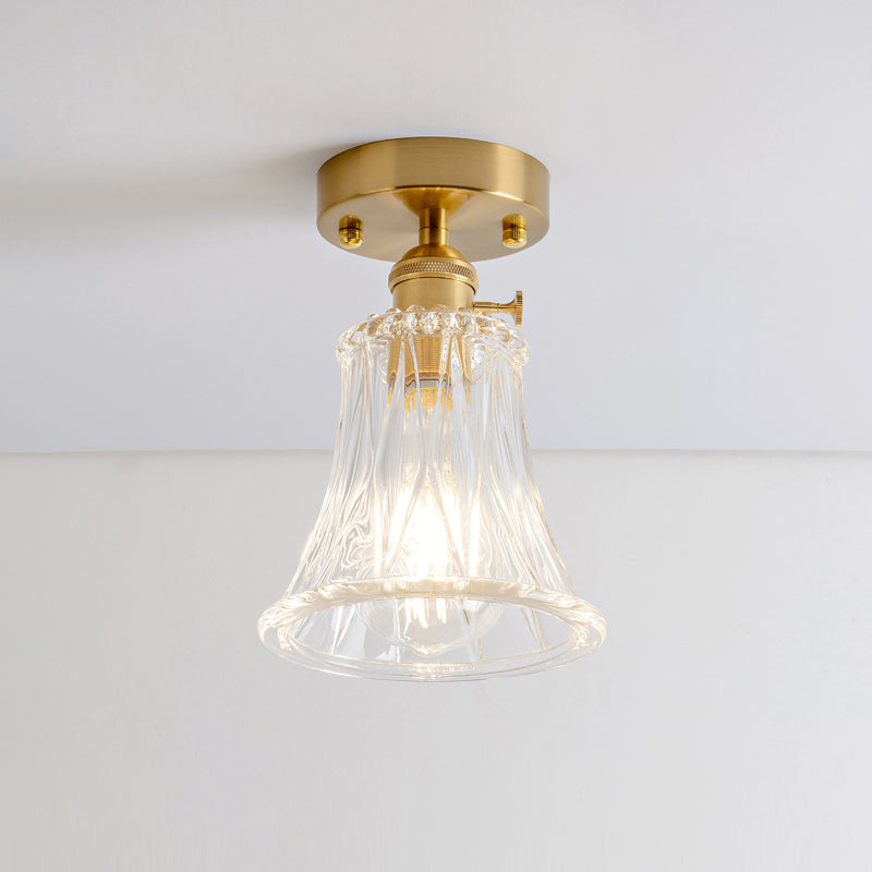 Luz de montura de montura de vidrio de un solo textura de estilo retro de estilo dorado sembrado semi luz de techo de techo