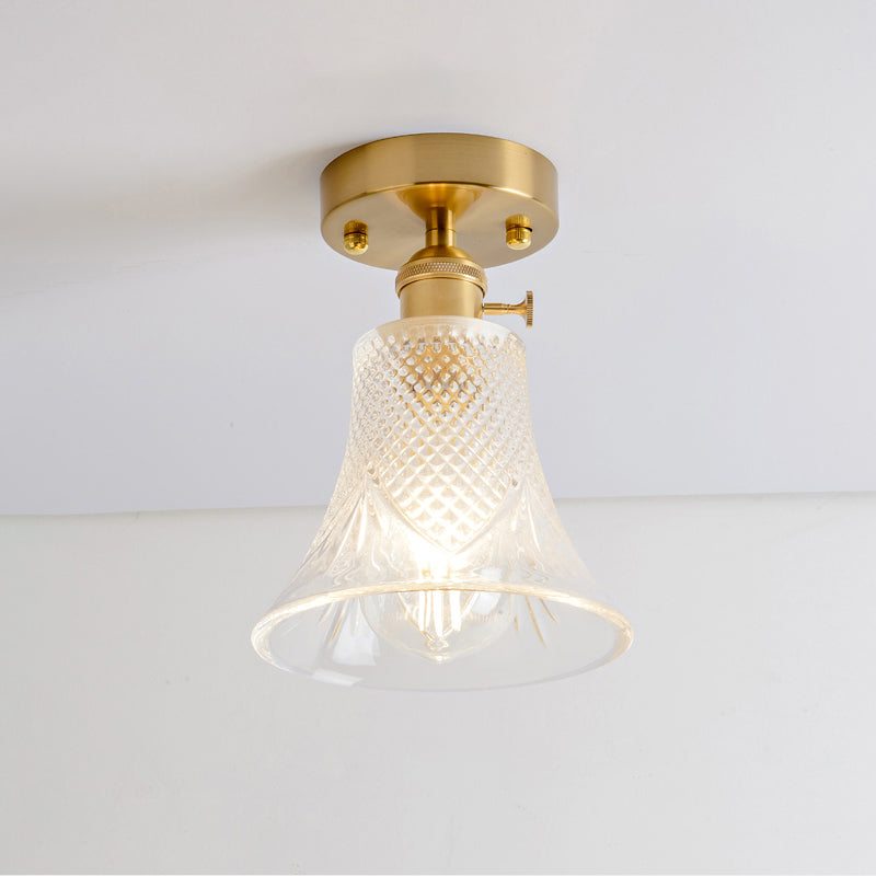 Luz de montura de montura de vidrio de un solo textura de estilo retro de estilo dorado sembrado semi luz de techo de techo
