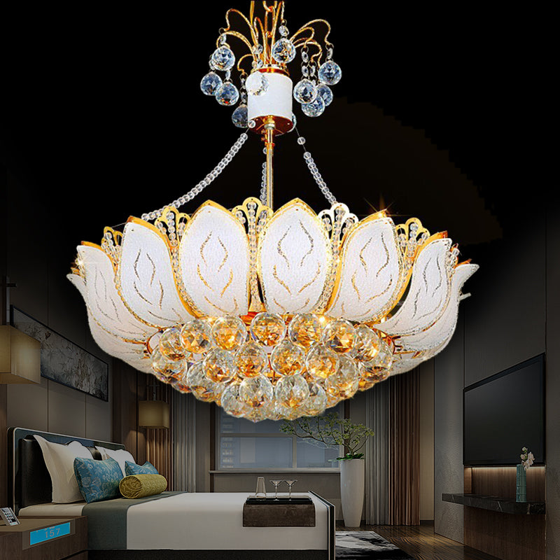 Luminaire suspendu au lotus Ball en cristal à facette contemporaine 3 / plusieurs lumières Gold Chandelier Light, 16 "/19.5" /23,5 "de large