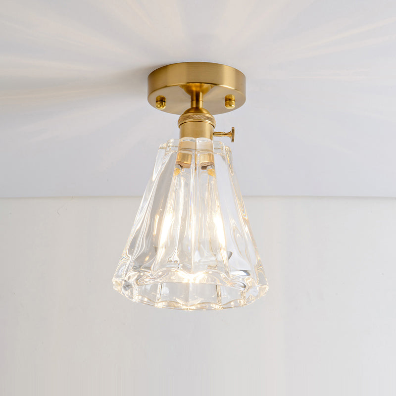 Luz de montura de montura de vidrio de un solo textura de estilo retro de estilo dorado sembrado semi luz de techo de techo