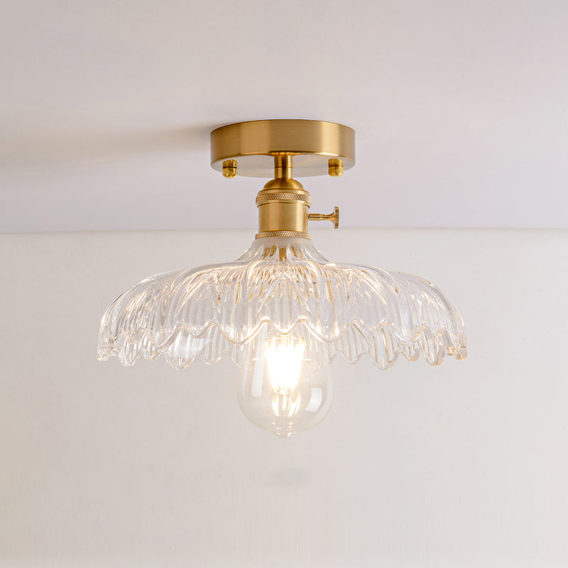 Luz de montura de montura de vidrio de un solo textura de estilo retro de estilo dorado sembrado semi luz de techo de techo