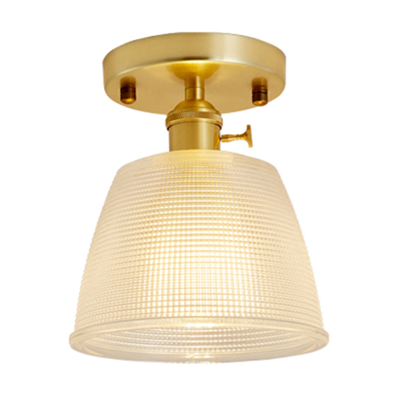 Gold Tapered Semi Flush Mount Minimalist Prismatic Glass 1 Head Corridor Ceiling Mounted Light