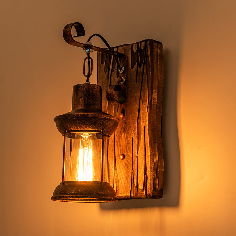 Industrial Lantern Wall Mount Light 1-Light Iron Wall Light Fixture with Clear Glass Shade for Restaurant