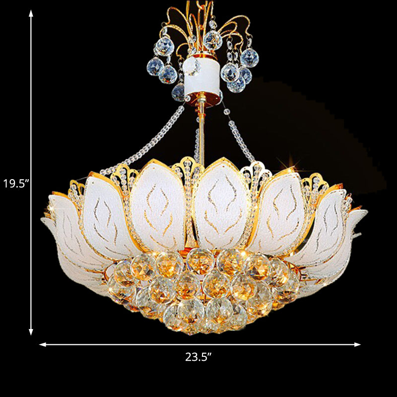 Luminaire suspendu au lotus Ball en cristal à facette contemporaine 3 / plusieurs lumières Gold Chandelier Light, 16 "/19.5" /23,5 "de large