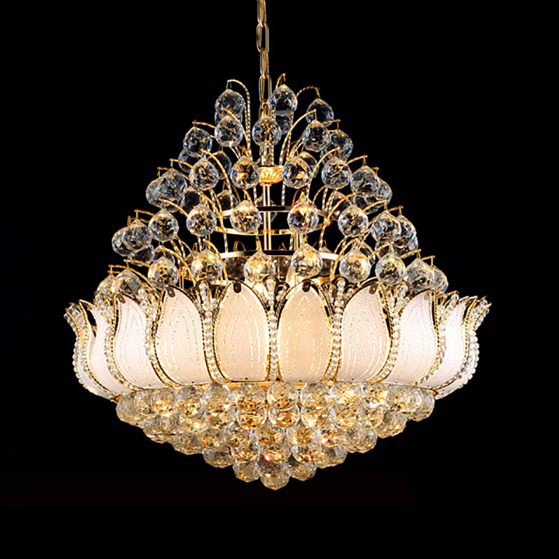 Gold Lotus Hanging Light Contemporary 9/11 Lights Faceted Crystal Ball Chandelier Light Fixture, 18.5"/23.5" Wide
