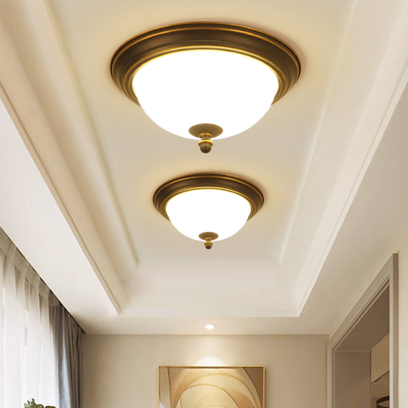 Vintage Inverted Bell Flush Ceiling Light Cream Glass LED Flush Mount Lighting Fixture
