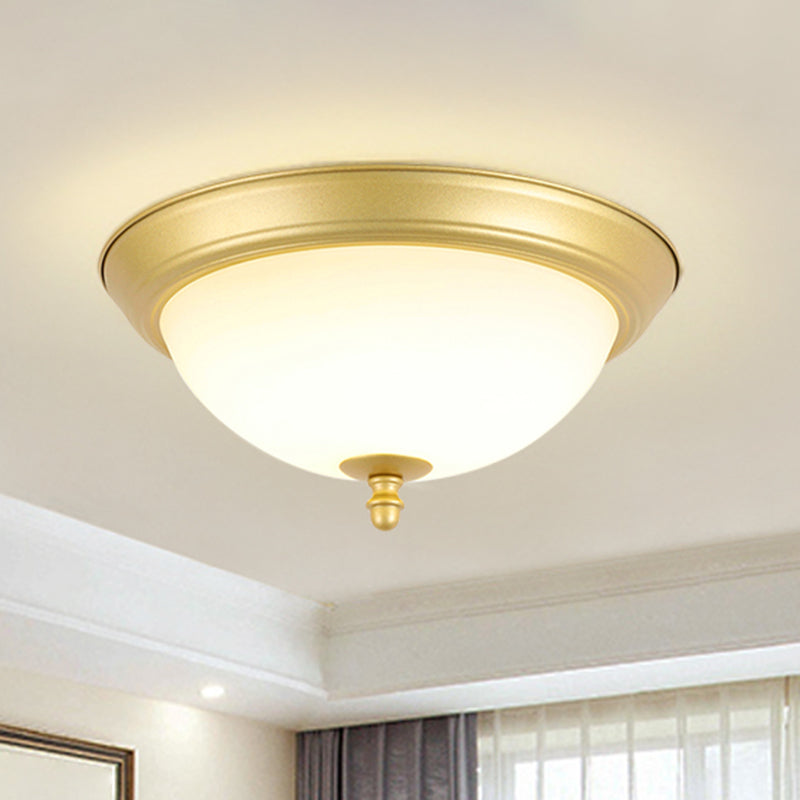 Vintage Inverted Bell Flush Ceiling Light Cream Glass LED Flush Mount Lighting Fixture