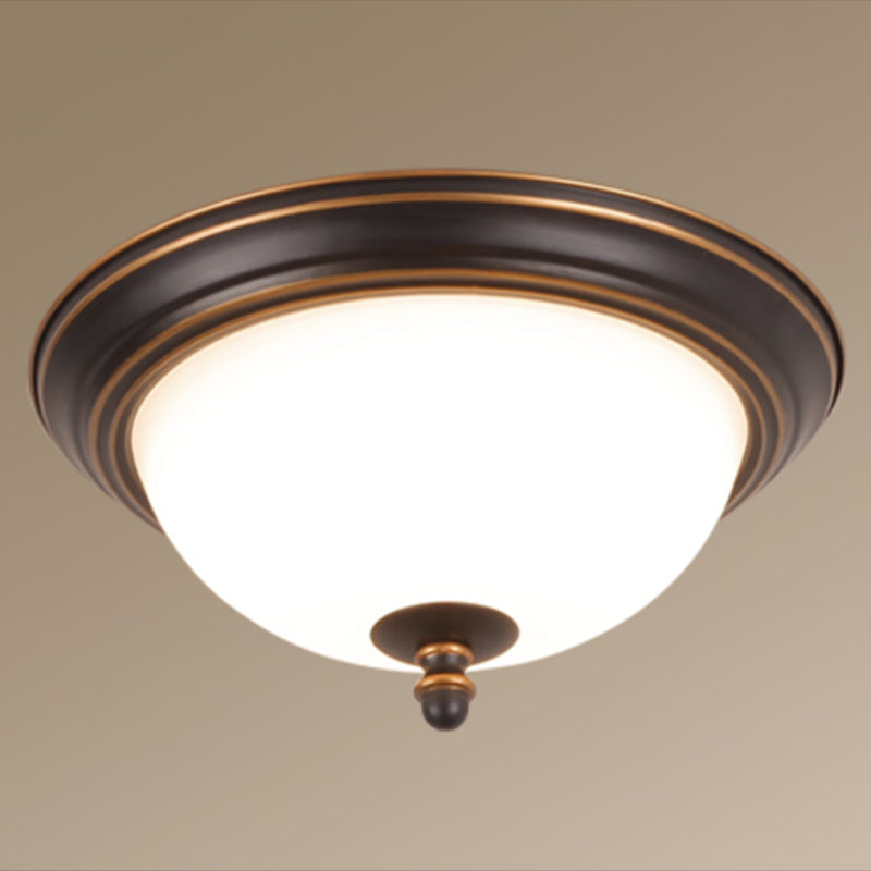 Vintage Inverted Bell Flush Ceiling Light Cream Glass LED Flush Mount Lighting Fixture