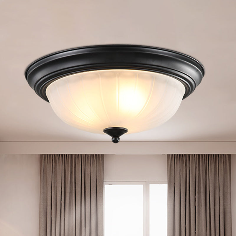 Etched Ribbed Glass Bowl Flush Light Rustic Living Room Flush Ceiling Light Fixture