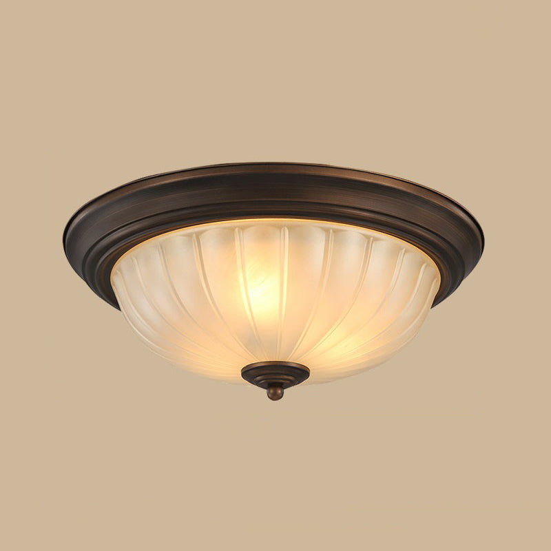 Etched Ribbed Glass Bowl Flush Light Rustic Living Room Flush Ceiling Light Fixture