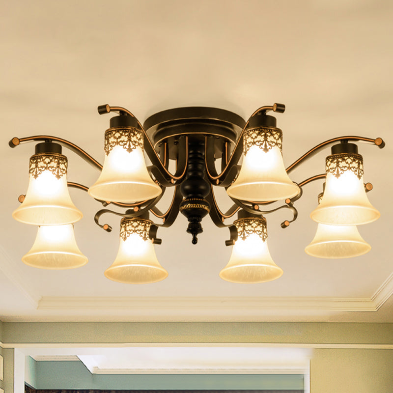 Handblown Glass Black Semi Flush Flared Shade Traditional Ceiling Mount Chandelier