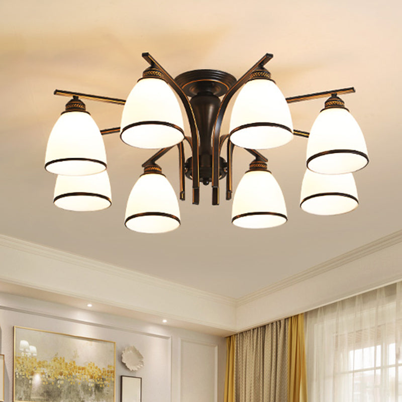 Retro Bell Flush Mount Light Frosted Glas halb Flush Kraut in Schwarz für Wohnzimmer