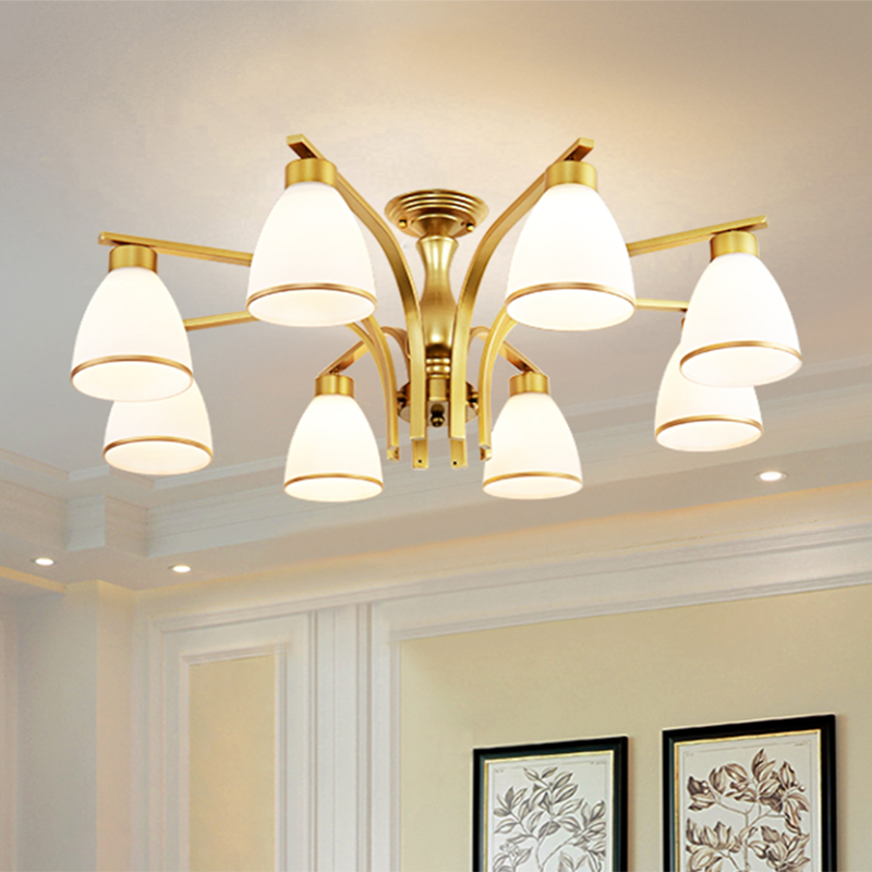 Schattierte Creme Glas Semi Flush Licht Rustikales Wohnzimmer Bündig Mount Ceiling Chandelier