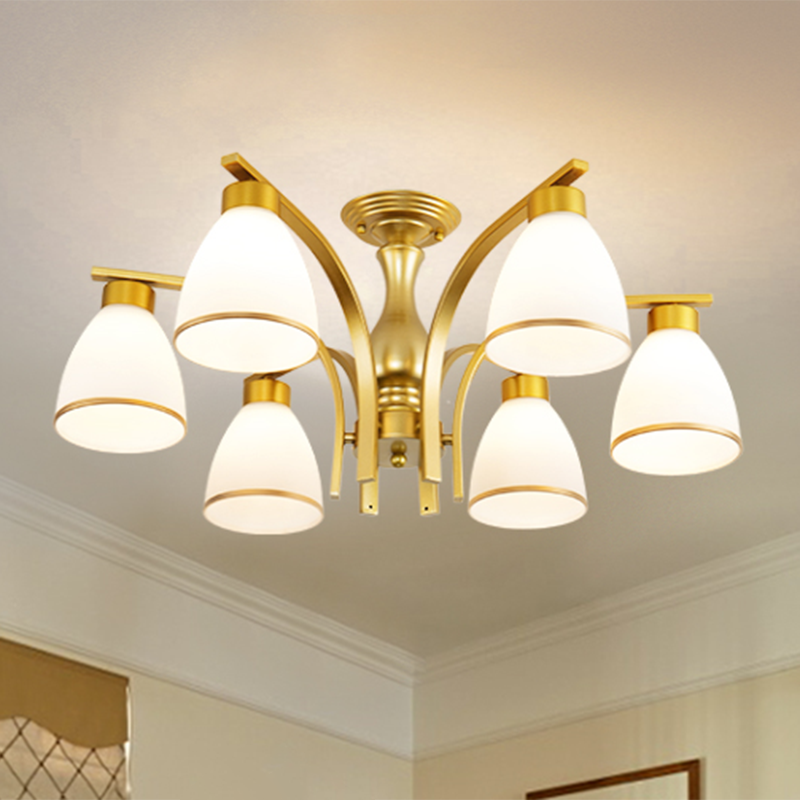 Schattierte Creme Glas Semi Flush Licht Rustikales Wohnzimmer Bündig Mount Ceiling Chandelier