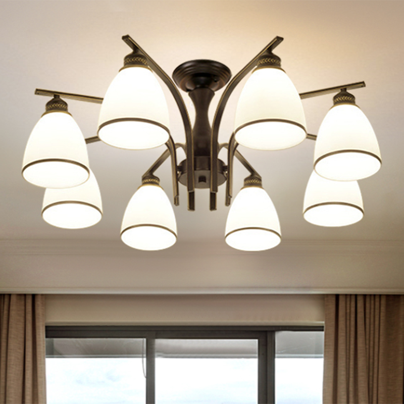 Schattierte Creme Glas Semi Flush Licht Rustikales Wohnzimmer Bündig Mount Ceiling Chandelier