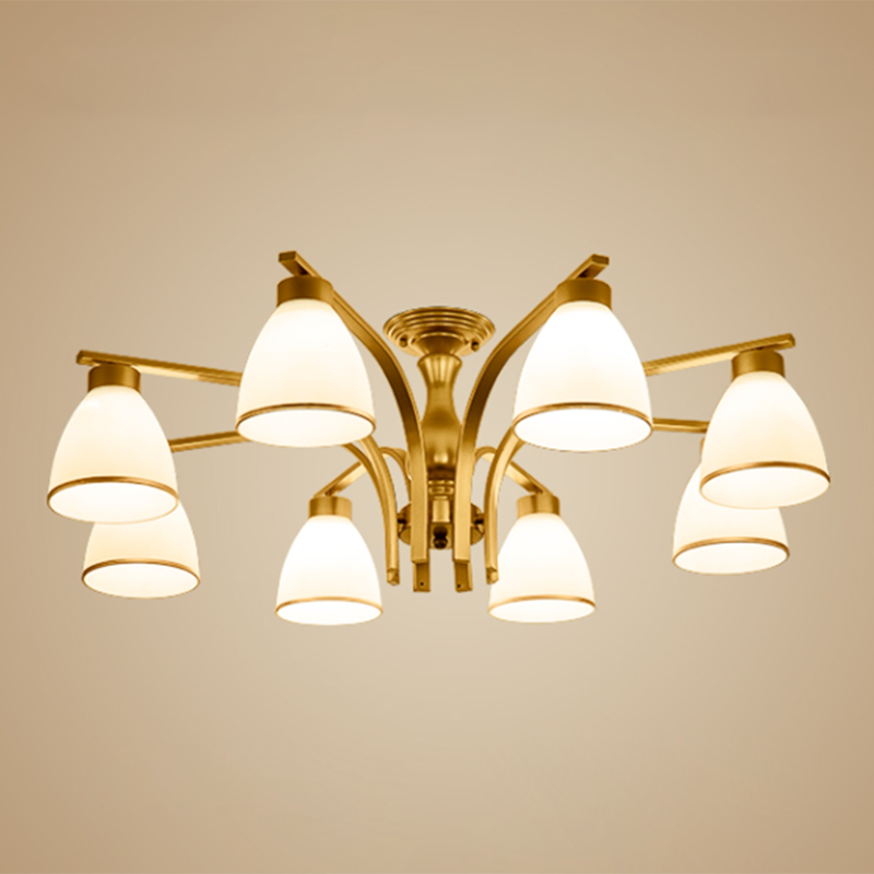 Schattierte Creme Glas Semi Flush Licht Rustikales Wohnzimmer Bündig Mount Ceiling Chandelier