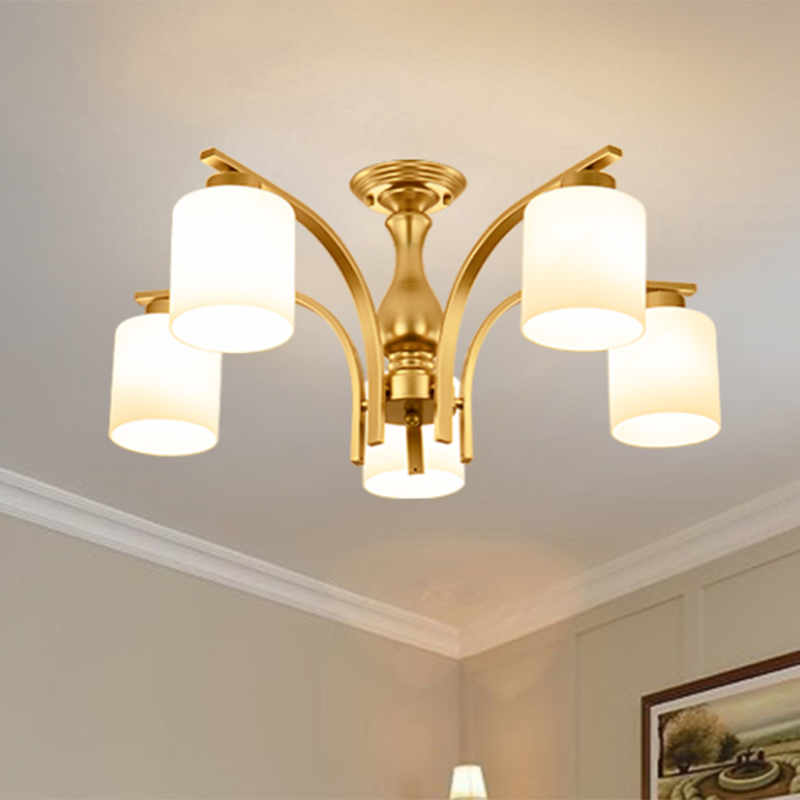 Schattierte Creme Glas Semi Flush Licht Rustikales Wohnzimmer Bündig Mount Ceiling Chandelier