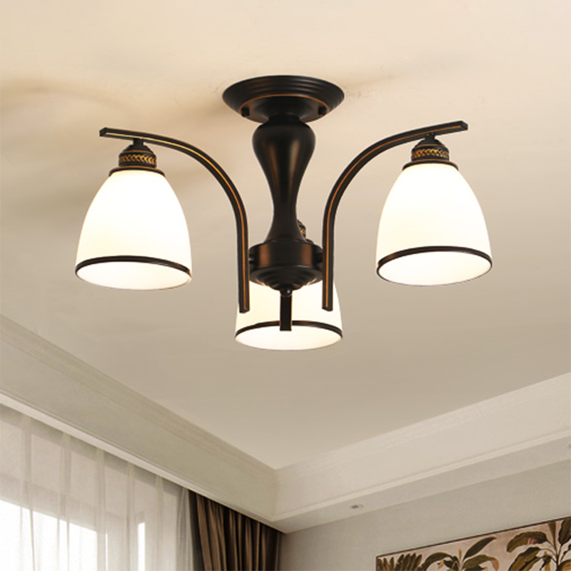Schattierte Creme Glas Semi Flush Licht Rustikales Wohnzimmer Bündig Mount Ceiling Chandelier