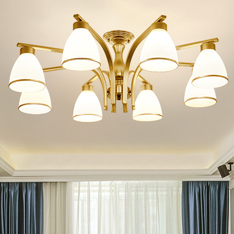 Schattierte Creme Glas Semi Flush Licht Rustikales Wohnzimmer Bündig Mount Ceiling Chandelier