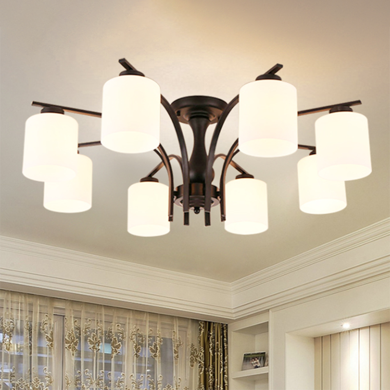 Schattierte Creme Glas Semi Flush Licht Rustikales Wohnzimmer Bündig Mount Ceiling Chandelier