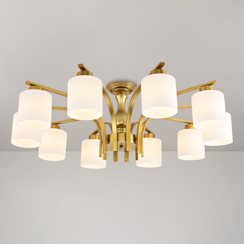 Schattierte Creme Glas Semi Flush Licht Rustikales Wohnzimmer Bündig Mount Ceiling Chandelier