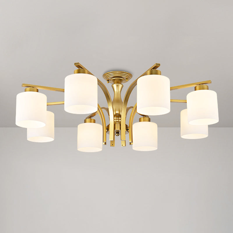 Schattierte Creme Glas Semi Flush Licht Rustikales Wohnzimmer Bündig Mount Ceiling Chandelier