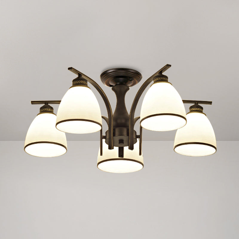 Schattierte Creme Glas Semi Flush Licht Rustikales Wohnzimmer Bündig Mount Ceiling Chandelier