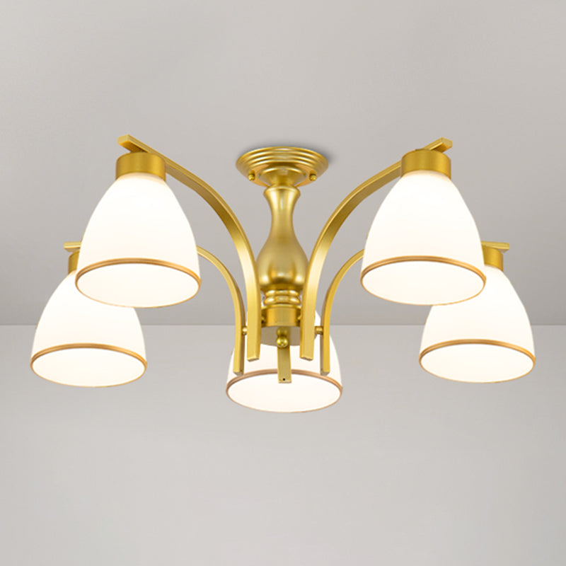 Schattierte Creme Glas Semi Flush Licht Rustikales Wohnzimmer Bündig Mount Ceiling Chandelier