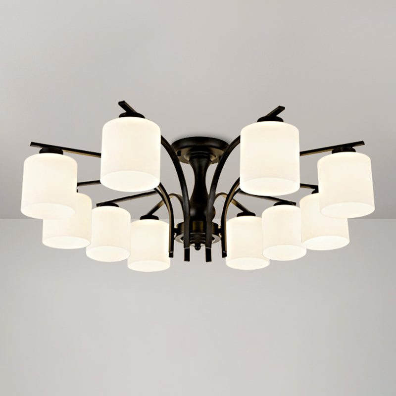 Schattierte Creme Glas Semi Flush Licht Rustikales Wohnzimmer Bündig Mount Ceiling Chandelier