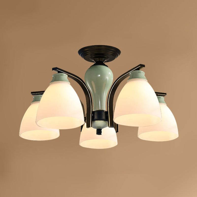 Opal Glass Bell Flush Mount kroonluchter klassieke woonkamer semi -spoeling licht armatuur in lichtgroen