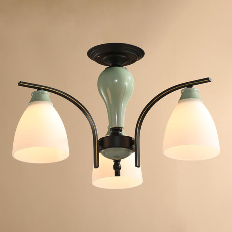 Opal Glass Bell Flush Mount kroonluchter klassieke woonkamer semi -spoeling licht armatuur in lichtgroen