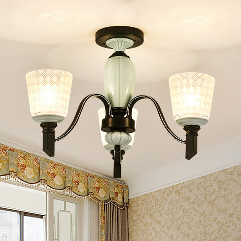 Tapered Living Room Semi Flush Traditional Rhombus Glass Light Green Ceiling Mount Chandelier