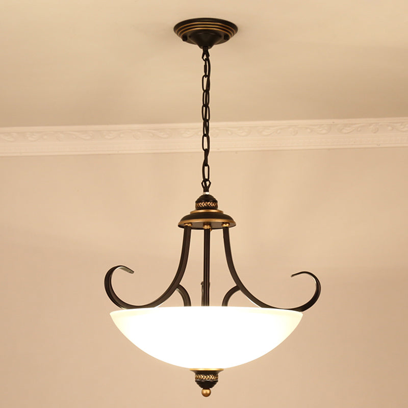 Black Bowl Ceiling Lighting Traditional Frosted Glass 3 Bulbs Dining Room Chandelier Light Fixture