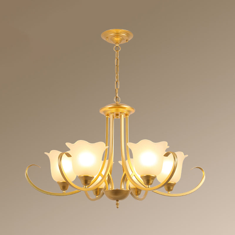 Retro Style Floral Shade Chandelier Light Frosted Glass Pendant Light Fixture with Curved Arm