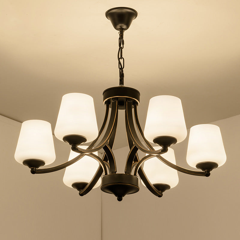 Black Bud Shade Ceiling Lighting Traditional Handblown Glass Living Room Chandelier Light Fixture