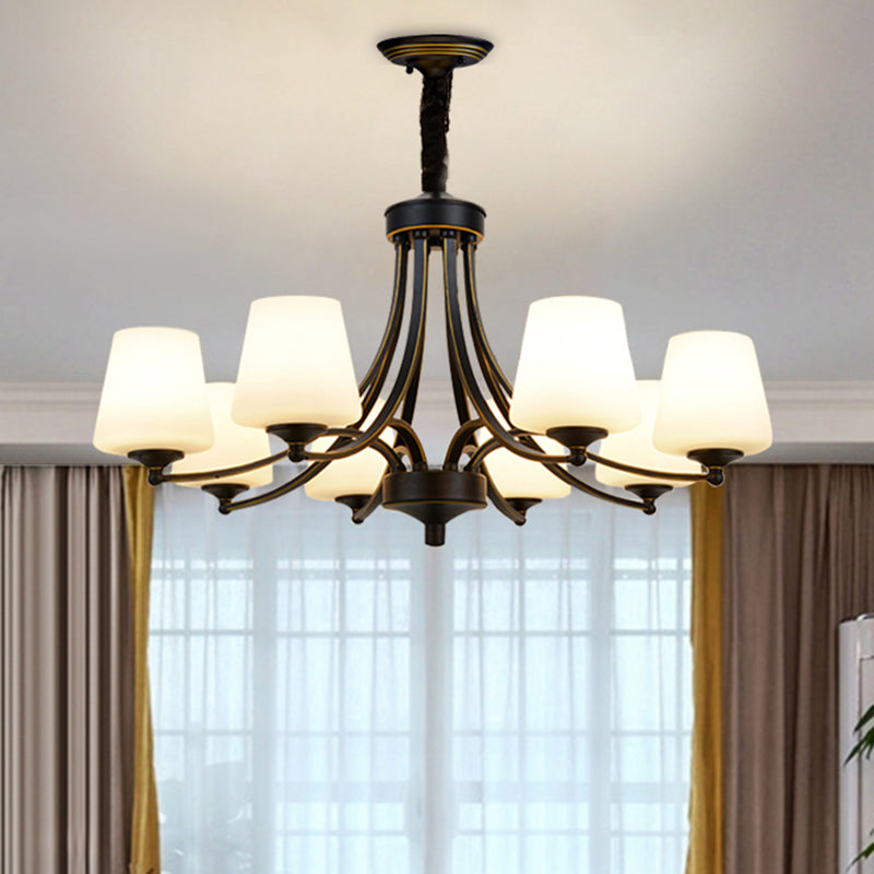 Vintage Bud Shade Chandelier Pendant Light Cream Glass Hanging Light for Living Room