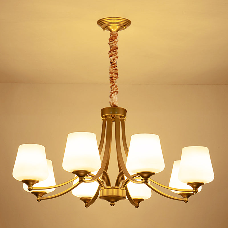 Vintage Bud Shade Chandelier Pendant Light Cream Glass Hanging Light for Living Room