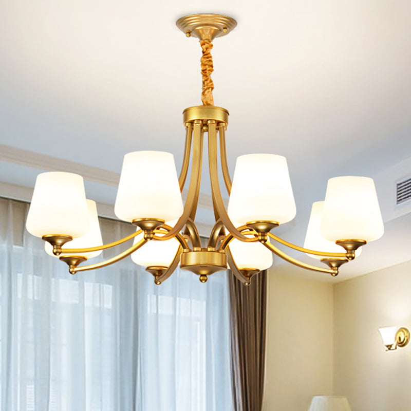 Vintage Bud Shade Chandelier Pendant Light Cream Glass Hanging Light for Living Room