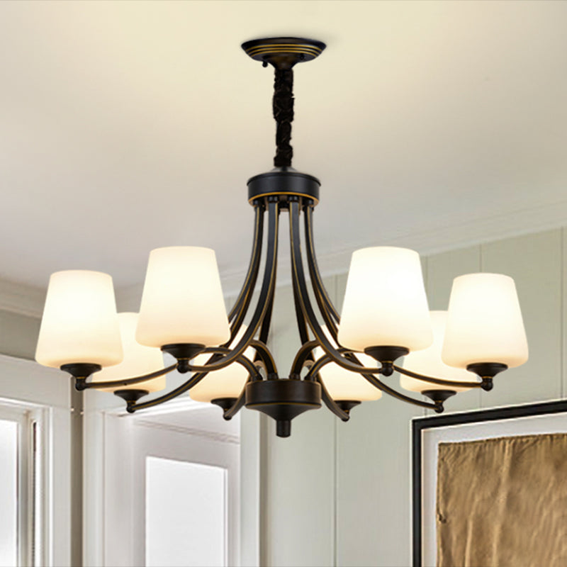 Vintage Bud Shade Chandelier Pendant Light Cream Glass Hanging Light for Living Room
