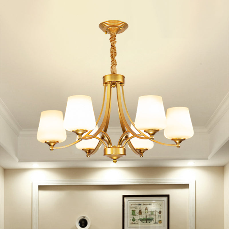 Vintage Bud Shade Chandelier Pendant Light Cream Glass Hanging Light for Living Room