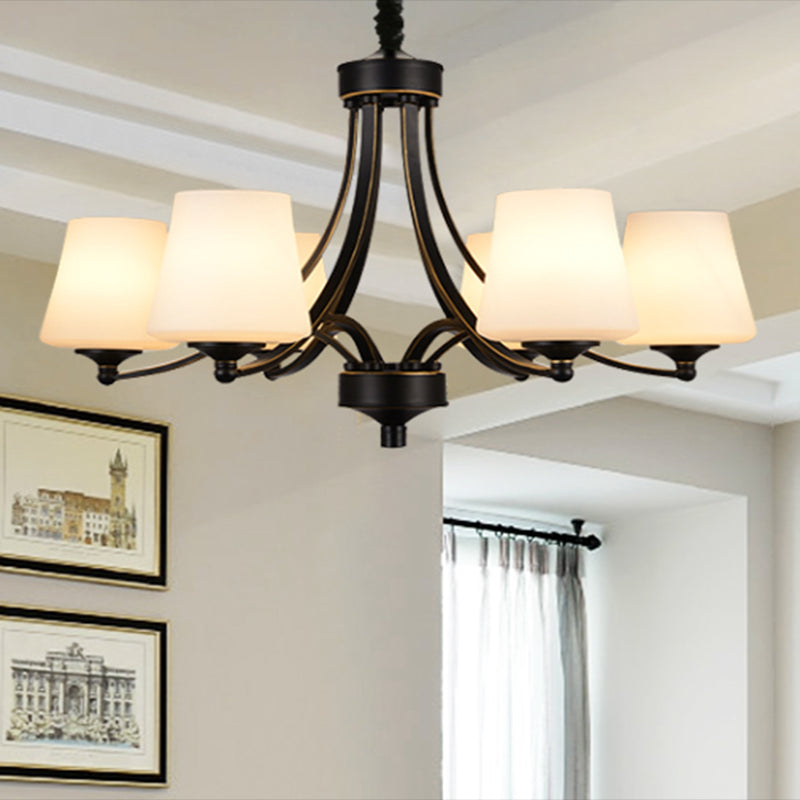 Vintage Bud Shade Chandelier Pendant Light Cream Glass Hanging Light for Living Room