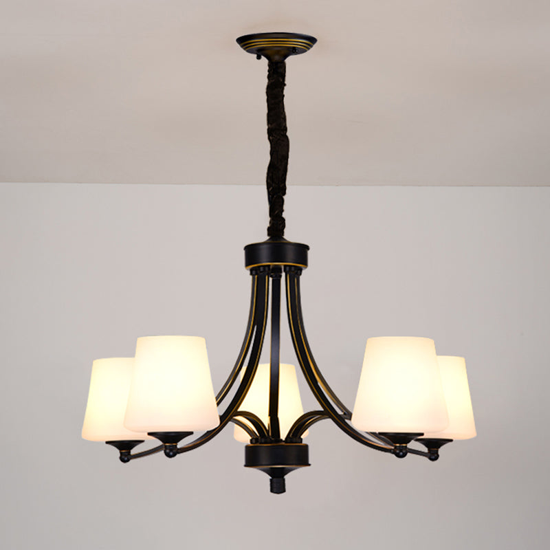 Vintage Bud Shade Chandelier Pendant Light Cream Glass Hanging Light for Living Room