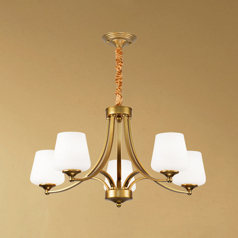 Vintage Bud Shade Chandelier Pendant Light Cream Glass Hanging Light for Living Room