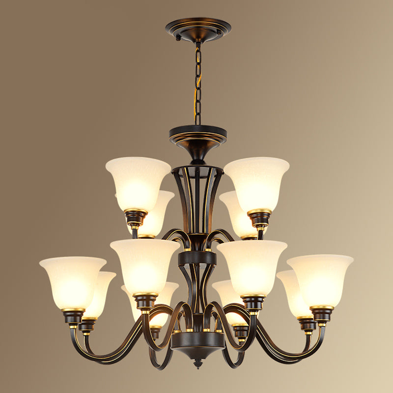 Handblown Glass Bell Suspension Light Rustic Living Room Chandelier Light Fixture