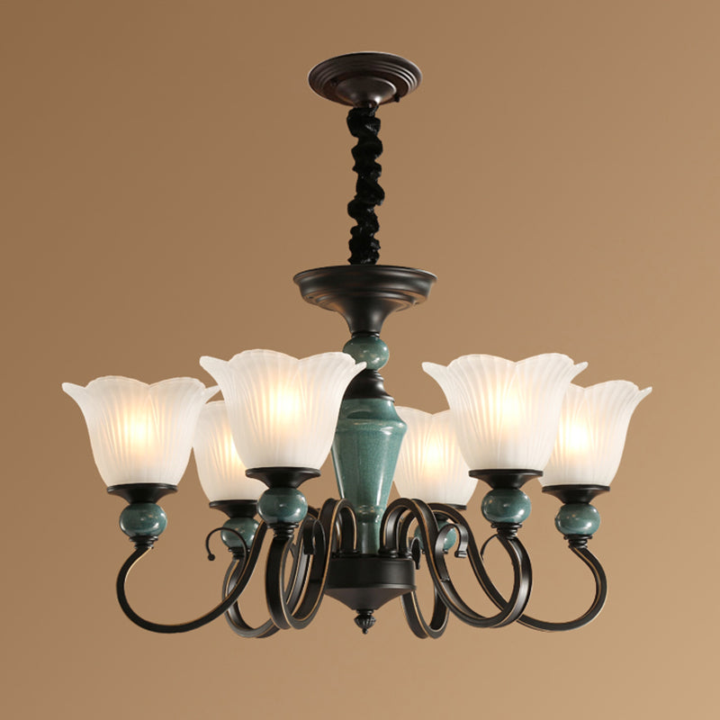 Flower Shade Ribbed Ruffled Glass Ceiling Lighting Traditional Living Room Chandelier Light Fixture