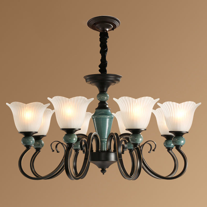 Flower Shade Ribbed Ruffled Glass Ceiling Lighting Traditional Living Room Chandelier Light Fixture