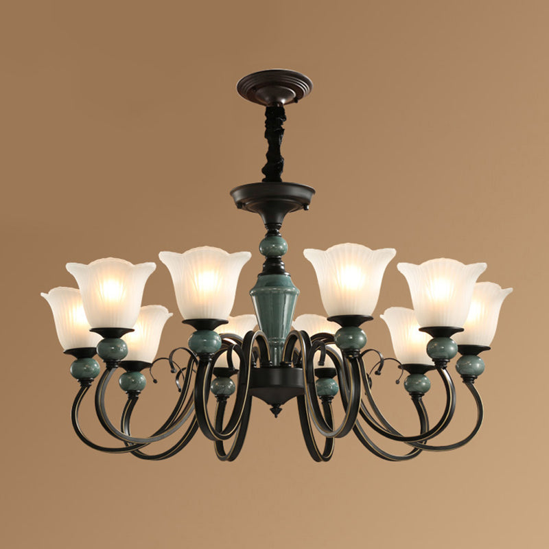Flower Shade Ribbed Ruffled Glass Ceiling Lighting Traditional Living Room Chandelier Light Fixture