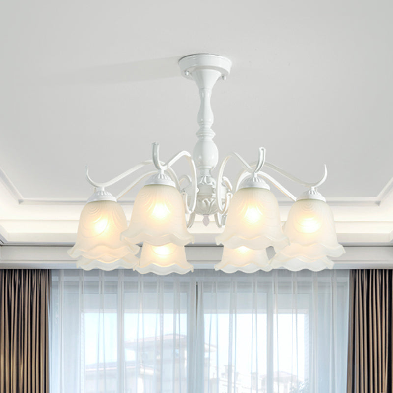 Bell Shade Handblown Glass Suspension Light Rustic Living Room Chandelier Light in White